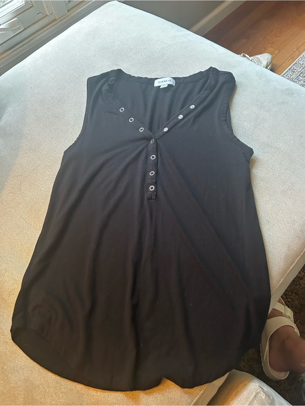 Evereve Black Sleeveless Henley Tank with Grommet Detail